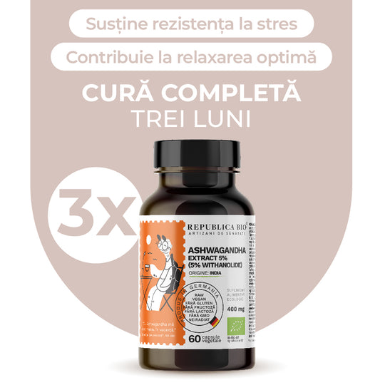 ASHWAGANDHA BIO Complet, pachet promotional, cura completa pentru 3 luni, BIO, RAW, VEGAN, ecologic